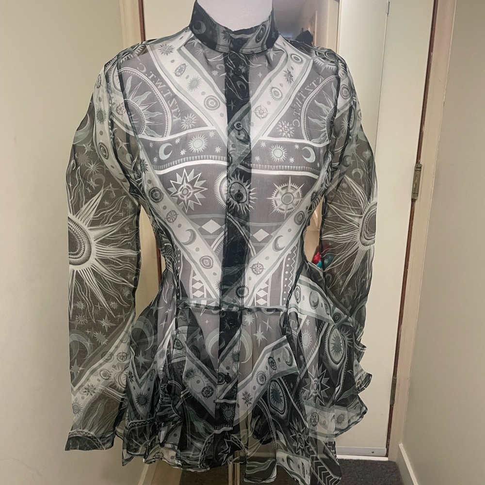 KTZ Sheer Black and White Patterned Women's Blouse